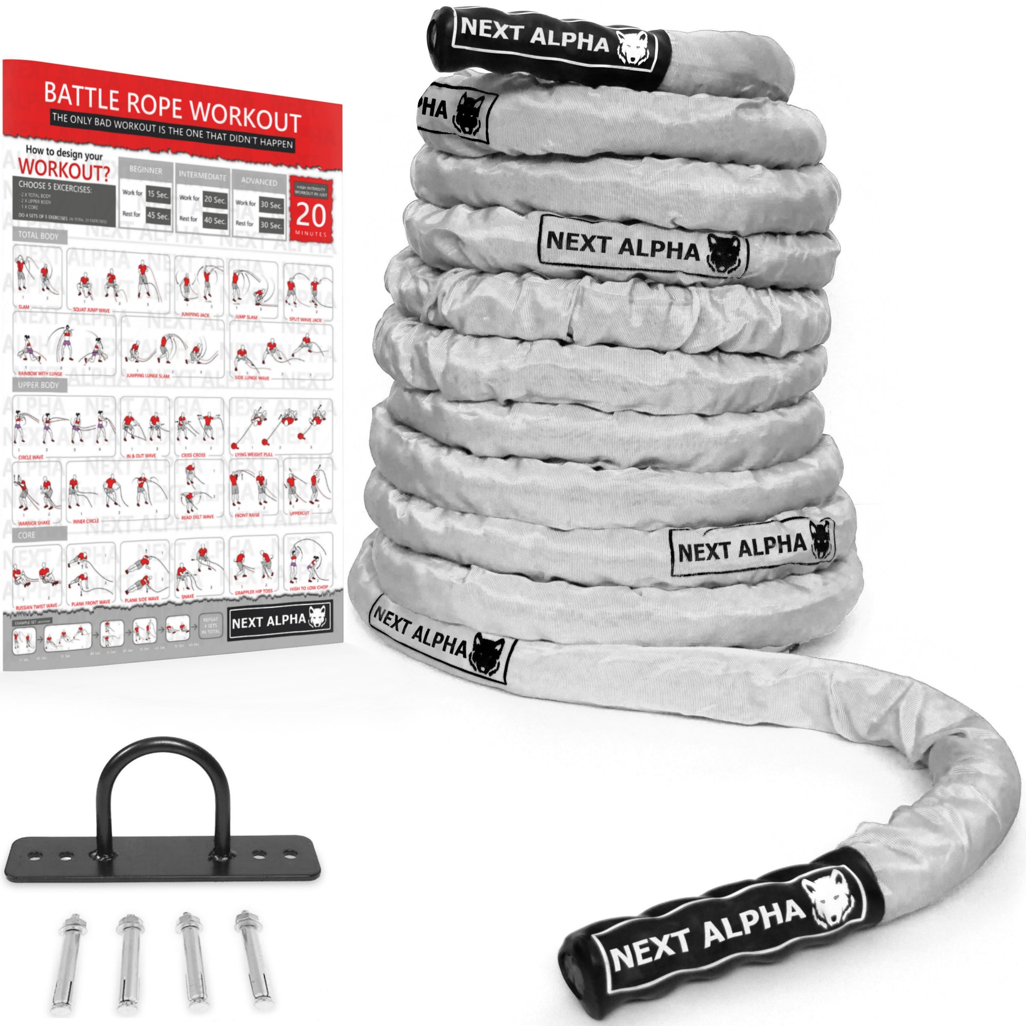 Pro Battle Ropes Cuerdas de combate con correa de anclaje, funda protectora  duradera mejorada, cuerda batalla pesada 100% de polipropileno y